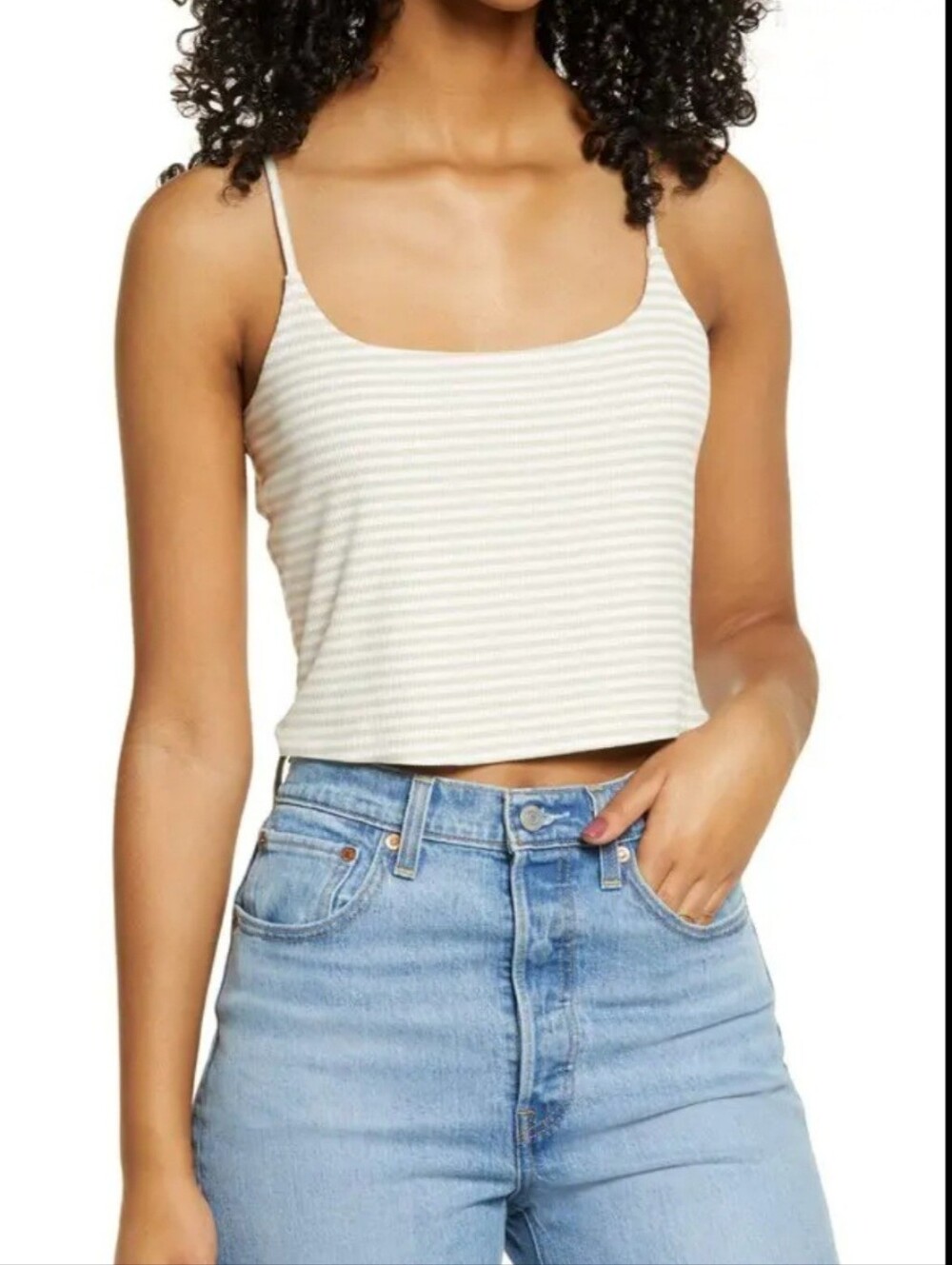 Striped Cream Ribbed Cropped Cami Tank Top